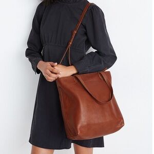 Madewell Zip-Top Medium Transport Tote - English Saddle brown leather color